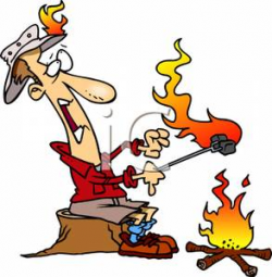 A Colorful Cartoon of a Camper Roasting Marshmellows and Catching ...