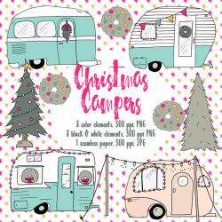 Christmas Campers Clipart, Camper Clipart, Retro Christmas Clipart ...