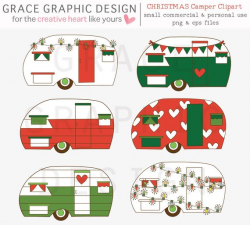 Christmas Clipart Set Retro Camper Clipart Commercial Use