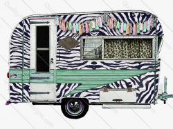 Blue Zebra Print Leopard Camper Clipart, Clip Art, Trailor, Vintage Camper,  Woodland, Camping, PNG transparent, Instant Download, Graphic