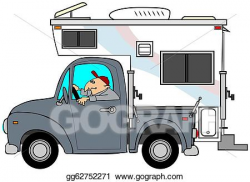 Drawing - Truck & camper. Clipart Drawing gg62752271 - GoGraph