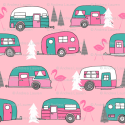 vintage camper // pink and turquoise camper van retro flamingo ...