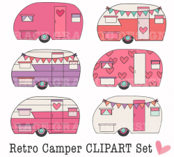 Retro Camper Clipart, Clipart, Camping Clipart, DIY Digital Art ...