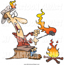 Clip Art of a White Man Roasting Marshmallows and Catching His Hat ...