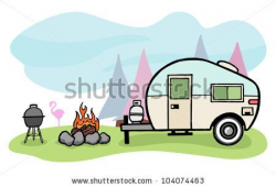 Camping Scenes Clip Art | Vintage style camper trailer and ...