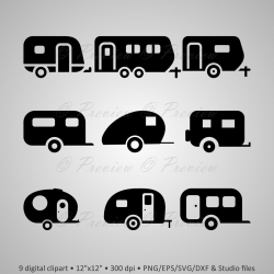 Buy 2 Get 1 Free! Digital Clipart Camper Silhouettes summer travel ...