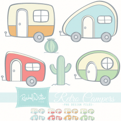 Retro Campers Vector Illustrations 24 images Color & Line