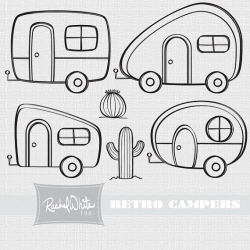 Retro Campers Vector Illustrations - 24 images, Color & Line Art ...