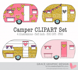 Camper Clipart, Camping Clipart, Summer Clipart, Glitter Clipart, Instant  Download Digital Illustrations, Gold Glitter Commercial Use PNG