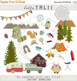 Camping CLIP ART- Happy Camper clipart- 30 hand drawn Png files ...