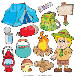 Clipart of a Digital Collage of a Smiling Camper and Camping Gear by ...