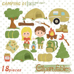CAMPING clipart, Campfire clip art, Cute outdoor digital clip art ...