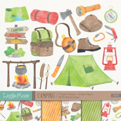 Camping Digital Clipart, Watercolor Camping Clipart, Outdoor Clipart ...