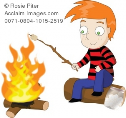 Character Clipart Illustration of a Red Haired Boy Roasting Marshmallows