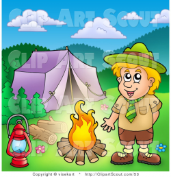 Clipart of a Boy Scout Keeping Warm by a Campfire by visekart - #53