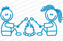 Stick Figure Campfire Couple Embroidery Design