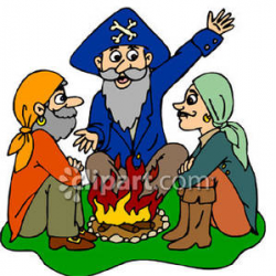 Pirates Sitting Around a Campfire - Royalty Free Clipart Picture