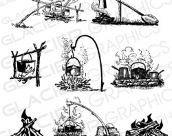 Vintage Camping Hunting Fishing Illustrations Clipart