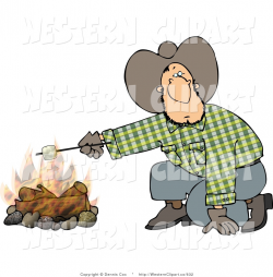 Western Clip Art of a Lonely Cowboy Man Roasting a Marshmallow over ...