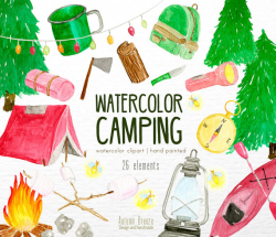 watercolor camping clipart summer clipart nature clipart