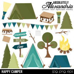 Happy Camper Digital Clipart - Personal & Commercial Use - Camping ...