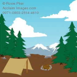 Clipart Illustration of a Campsite in the Mountains