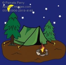 Clip Art Illustration of a Pup Tent at a Campsite at Night