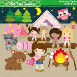 Cute girl and forest animal clip art GIRL Camping party Camp