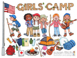 LDS Girls' Camp digital clip art pack including campers, their gear ...
