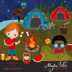 Camping Clipart for Boys. Campground, tents, camp fire, lantern ...