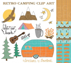 Items similar to Camping Clip Art, Retro Camper Clip Art, Tent Clip ...