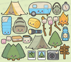 Premium Vector Clipart - Kawaii Camping Clipart - Kawaii Camping ...