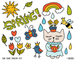 Spring Clip Art Spring Icons Cat Clip art Hand by wonderdigi ...