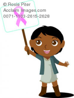 Clipart Image of Girl Child Holding Breast Cancer Awareness Sign ...