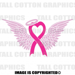 Angel Wings with Halo Hot pink Ribbon Breast Cancer Awareness