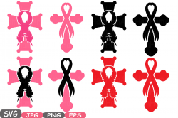 Christian Cross Breast Cancer Feathers Awareness ribbon SVG ...
