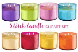 Hand Painted 3 Wick Candle Clipart Set - Rainbow - Candles - Glass ...