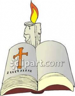 An Open Bible and a Prayer Candle - Royalty Free Clipart Picture