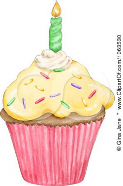 Clipart Birthday Cupcake And Candle - Royalty Free Hand Painted ...
