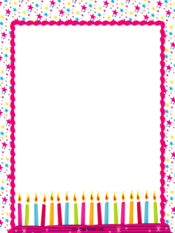 This free, festive, pink border includes stars and birthday candles ...