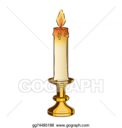Drawing - Burning old candle and vintage brass candlestick. Clipart ...