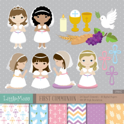 Girl First Communion Digital Clipart and Papers Communion