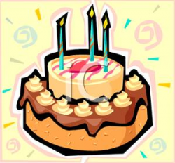 Fancy Birthday Cake With Three Candles - Royalty Free Clipart Picture