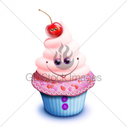 Whimsical Kawaii Cute Cartoon Birthday Cupcake With Candle · GL ...