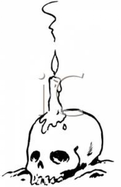 Cartoon of a Skull with a Burning Candle on the Top of the Skull ...