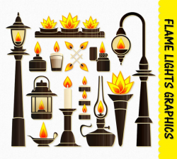 Fire Flame Lights Clip Art Graphic Fire Clipart Scrapbook Candle ...