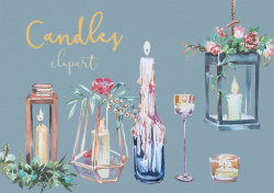 Watercolor Candles Clipart,Handpainted clipart,Wedding DIY,Design ...