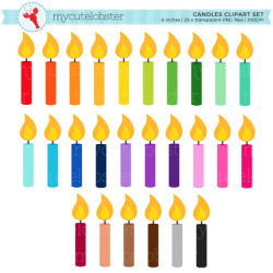 Rainbow Candles Clipart Set - clip art set of candles, birthday ...