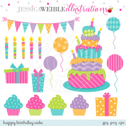 Happy Birthday Cake Cute Digital Clipart for Commercial or Personal ...