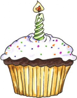 Clipart Birthday Cupcake And Candle - Royalty Free Hand Painted ...